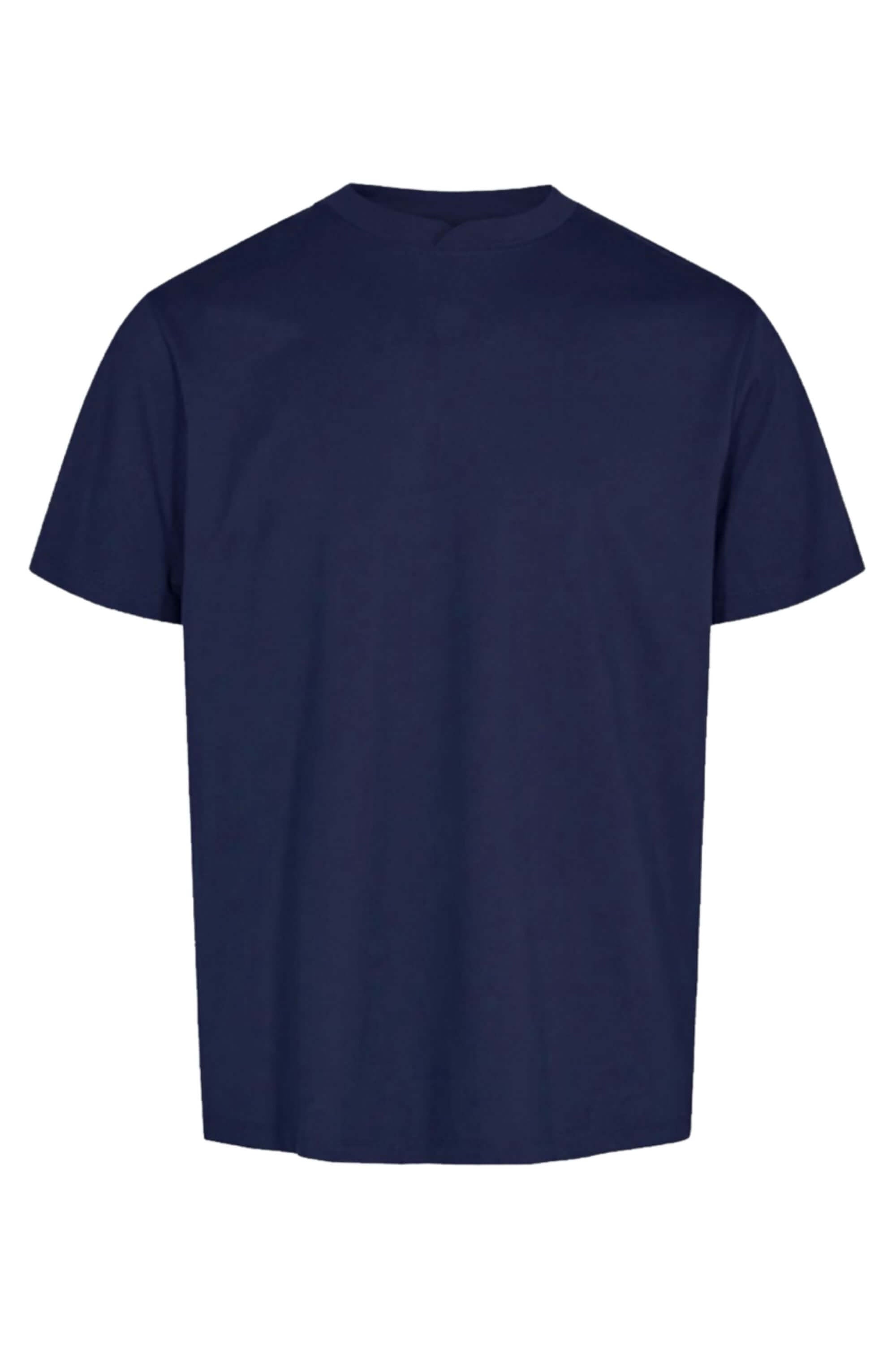 qmax mandarin round neck t-shirt navy front view #color_navy