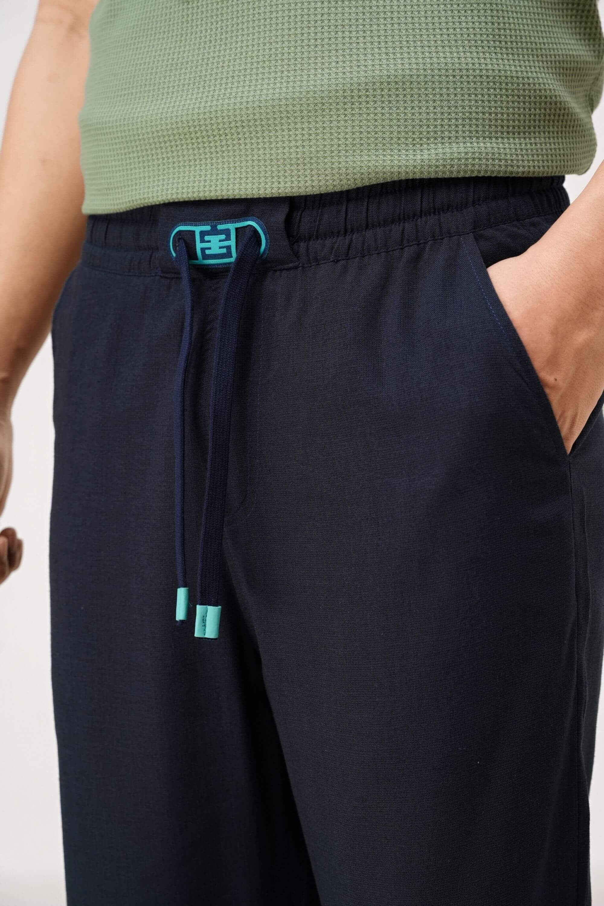 ramatuelle linen pant navy front pocket on model #color_navy