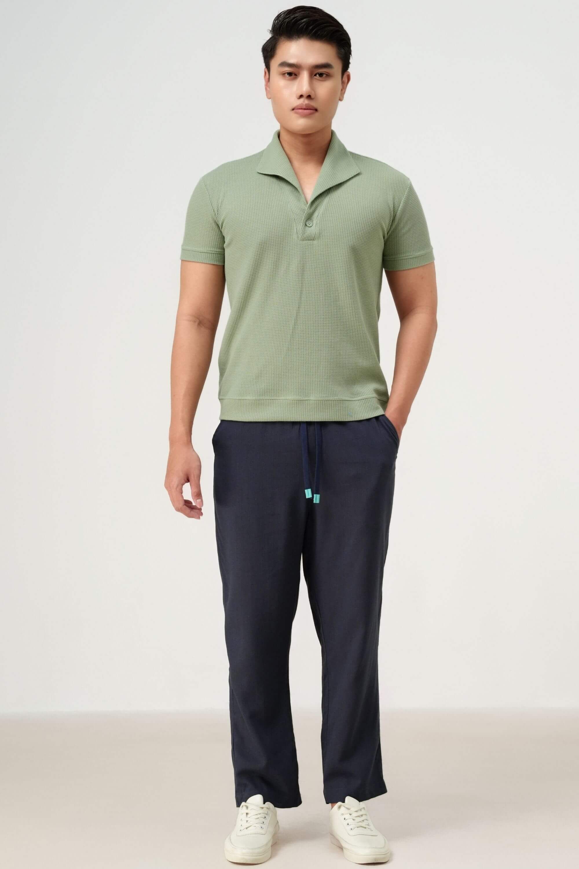 ramatuelle linen pant navy front view on model #color_navy
