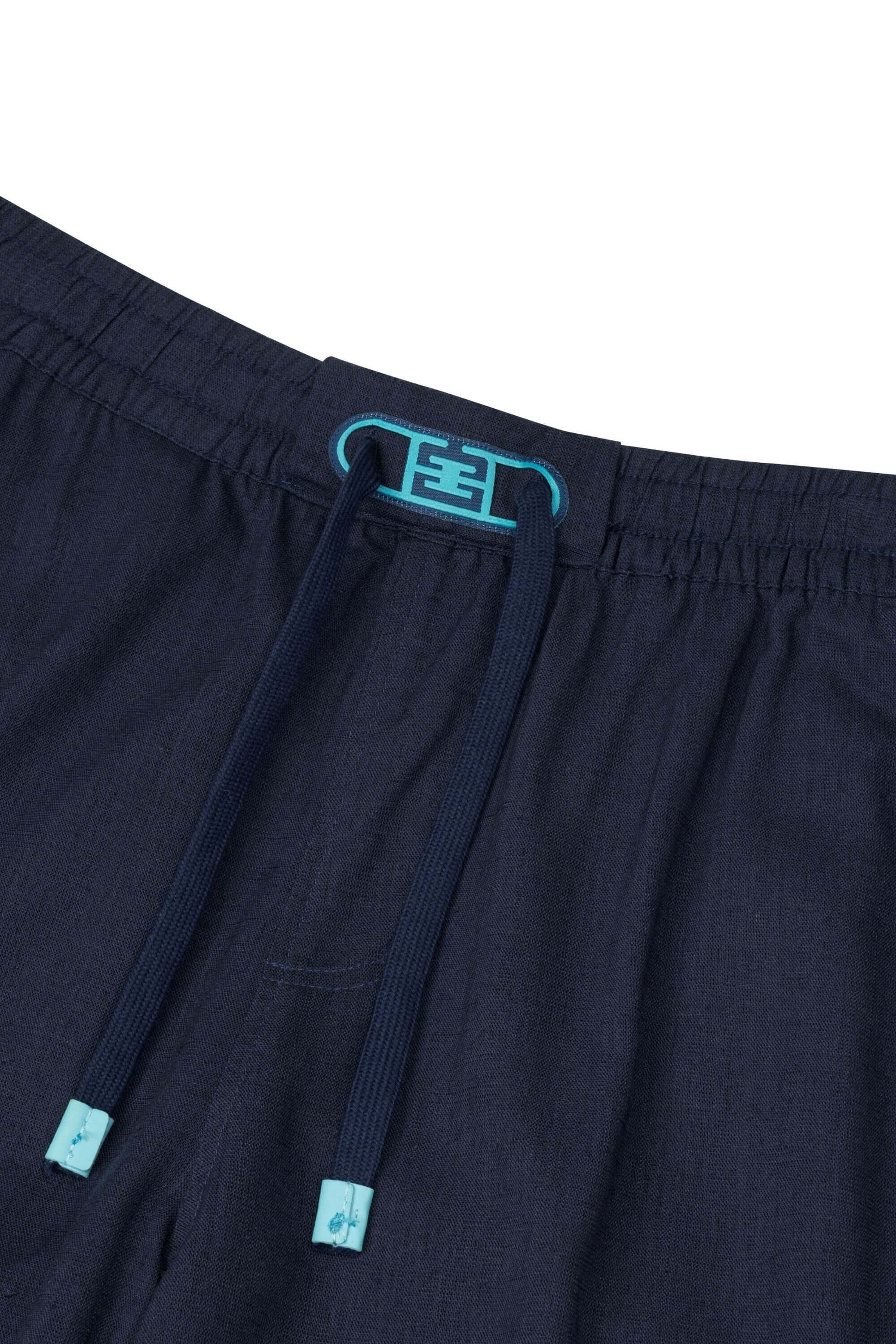 ramatuelle linen pant navy with elastic waistband and drawstring #color_navy