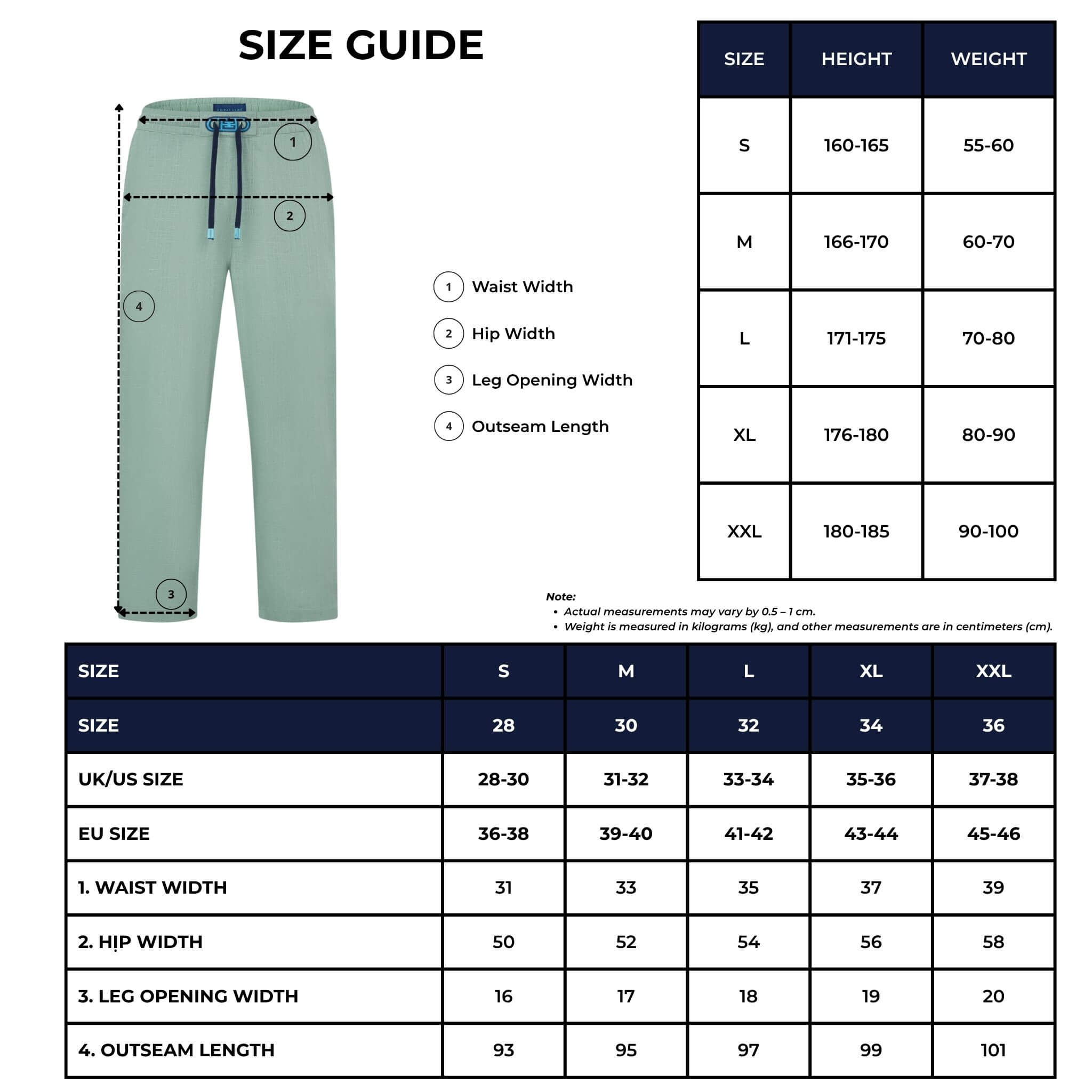 ramatuelle linen pant size chart