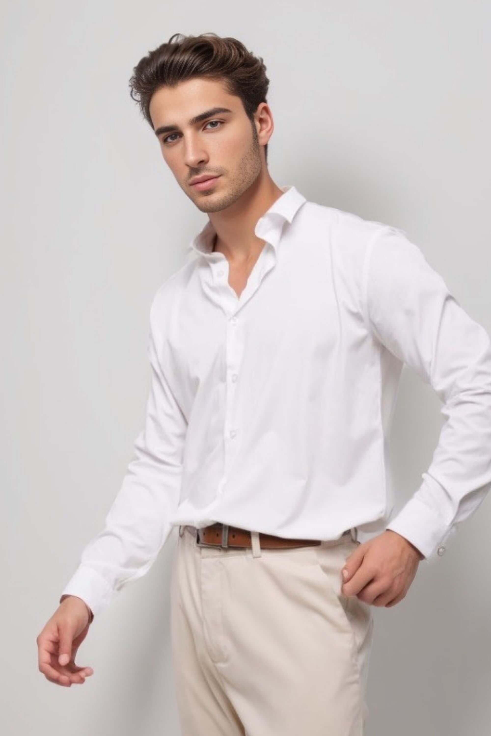 riviera bamboo shirt white front view on model #color_white