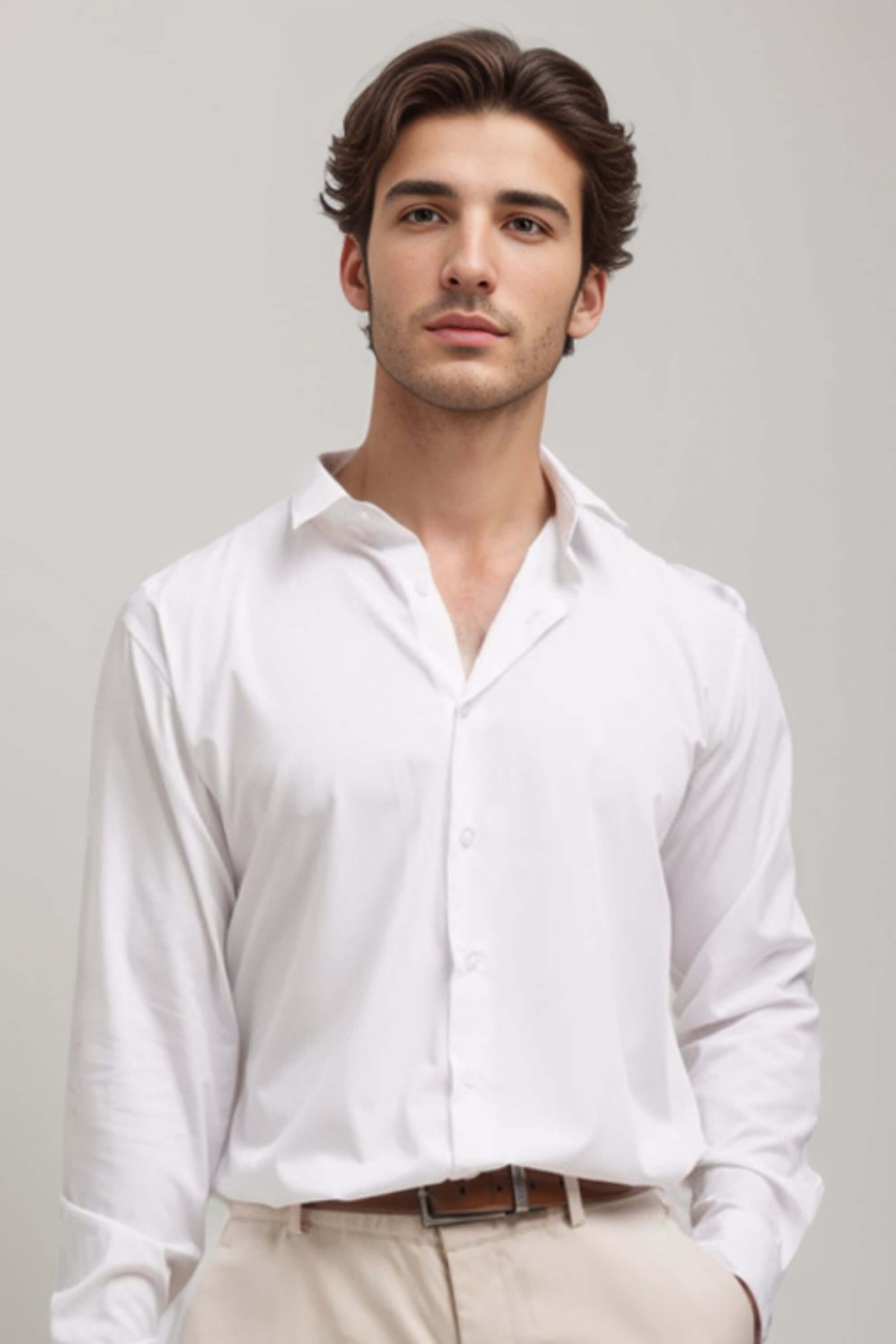 riviera bamboo shirt white on model #color_white
