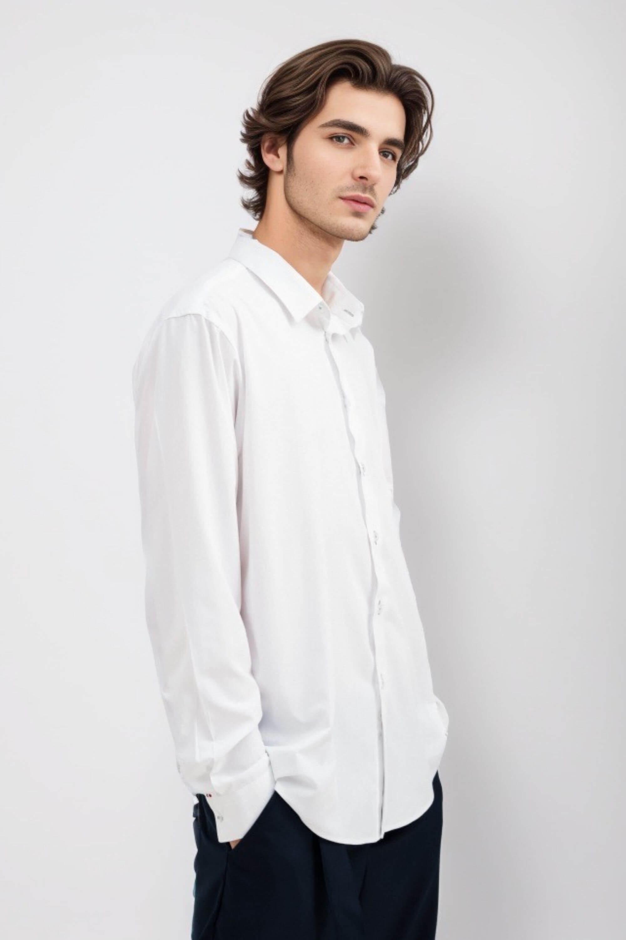 riviera bamboo shirt white side view on model #color_white