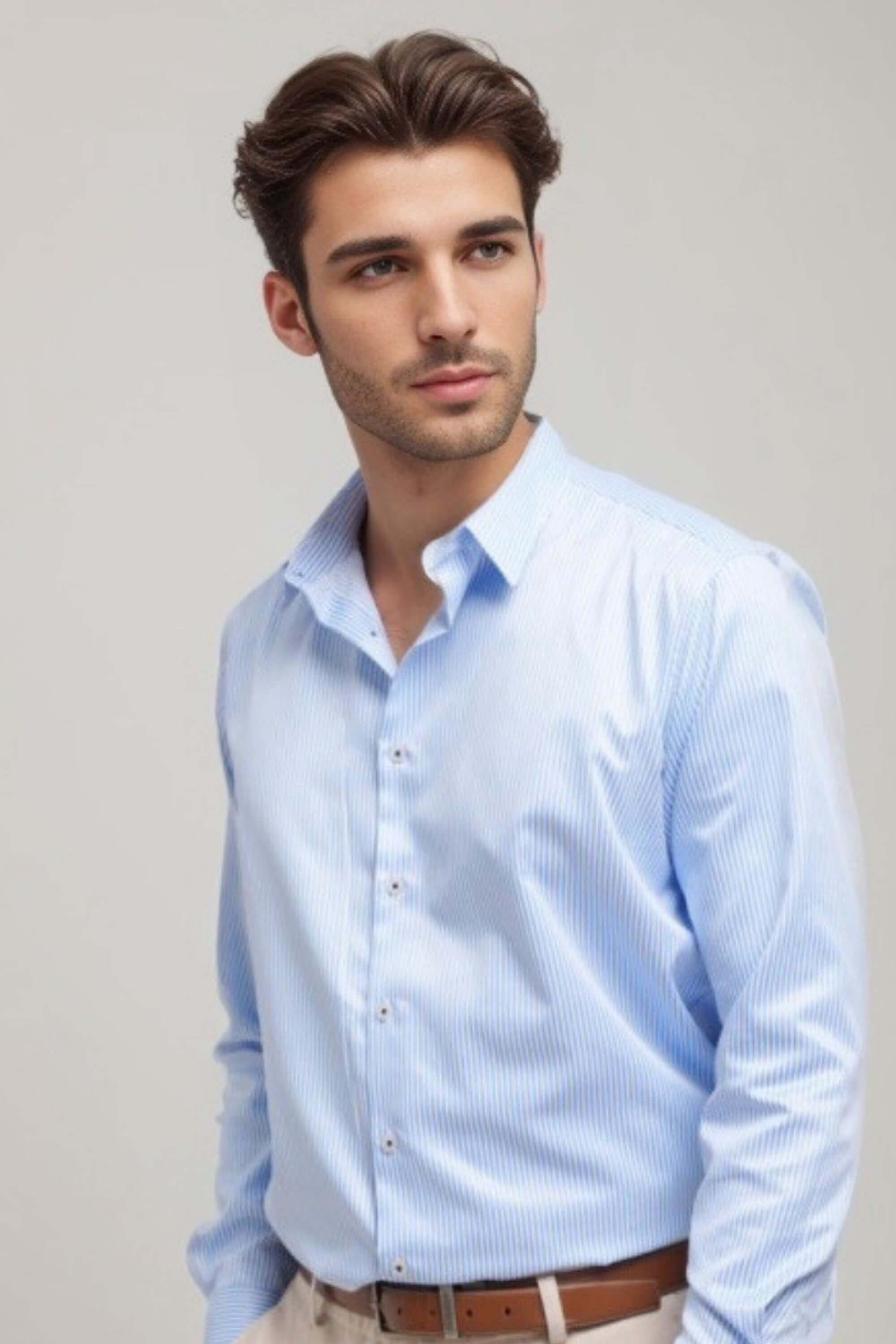 riviera striped shirt light blue front view