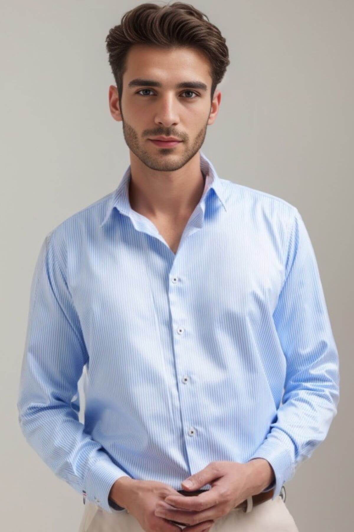 riviera striped shirt light blue on model