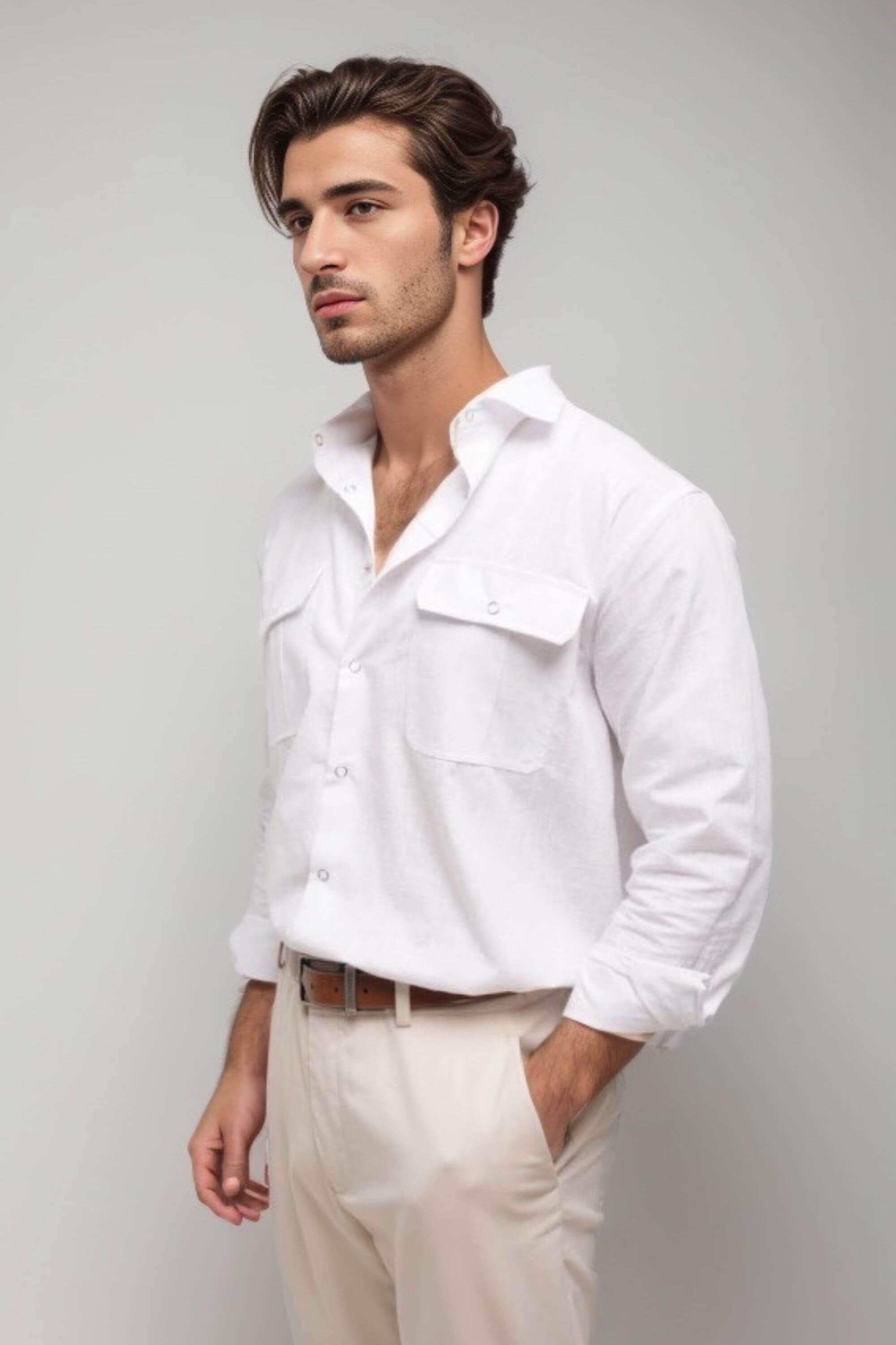 safari linen shirt white side view