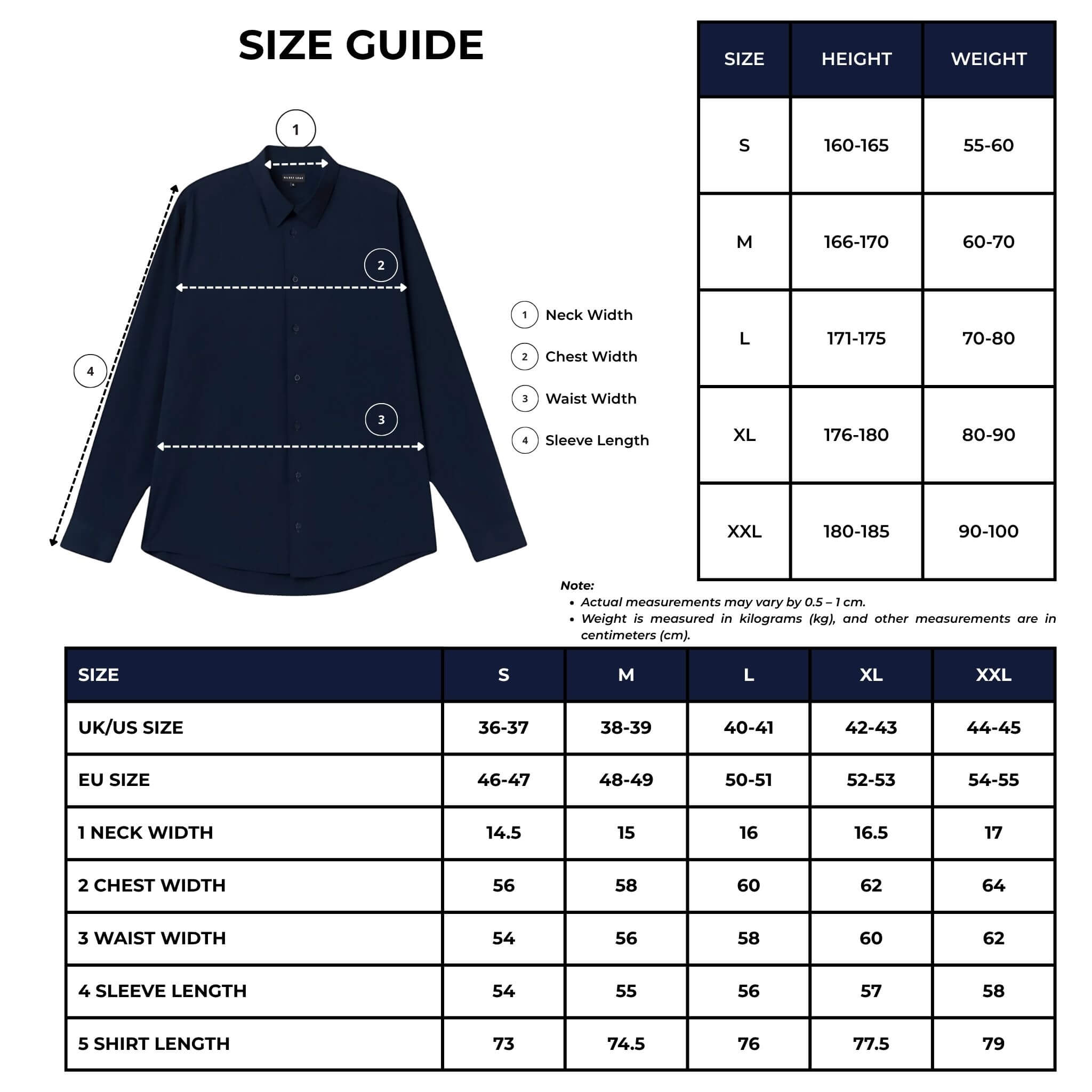 size chart riviera bamboo shirt