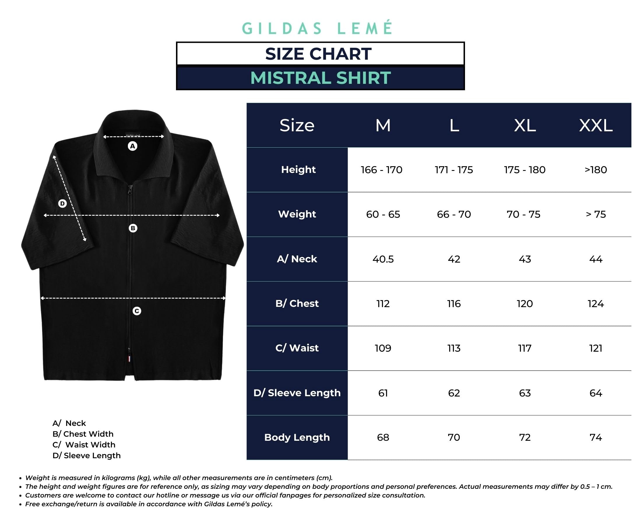 size chart mistral shirt