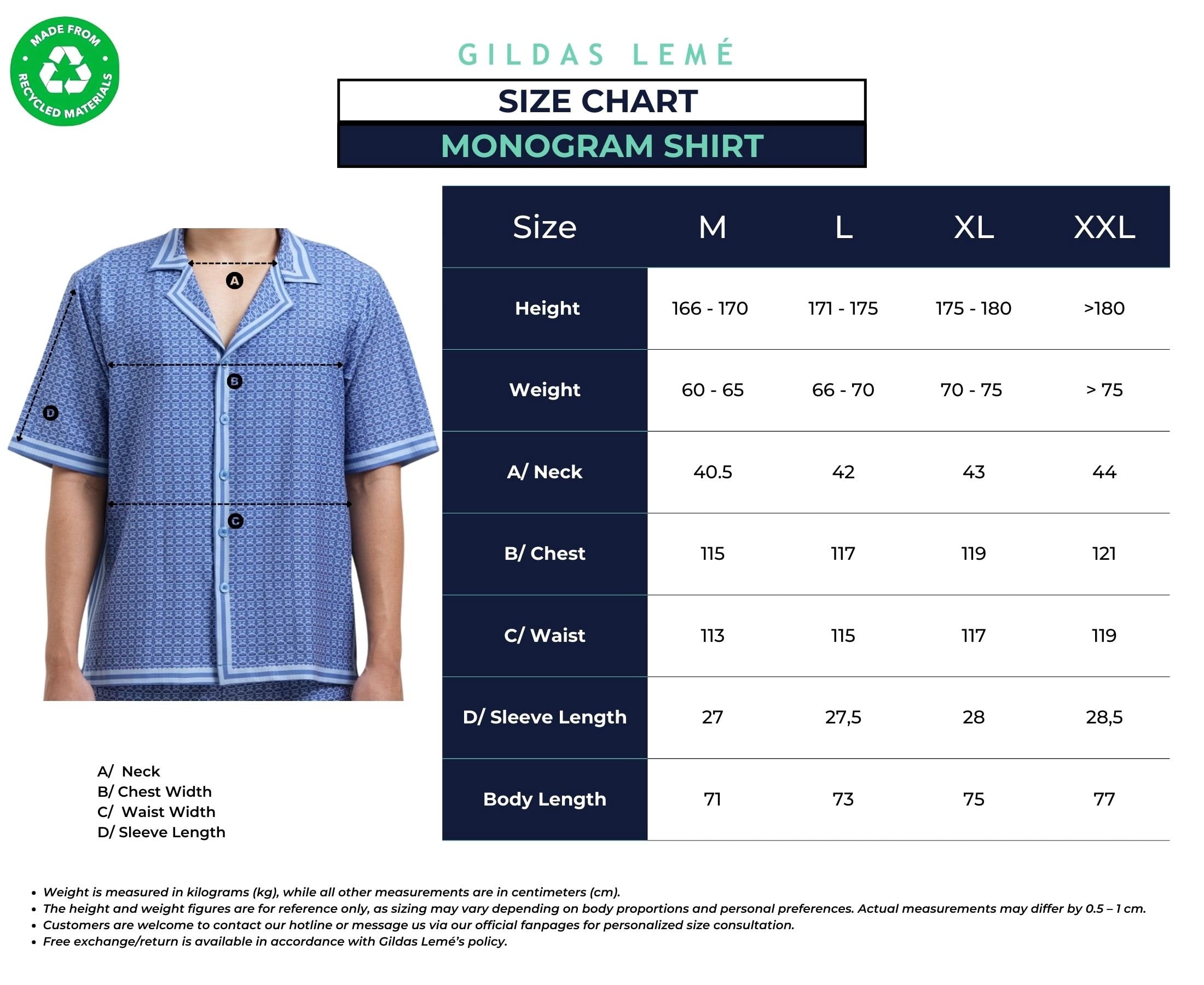 size chart monogram shirt