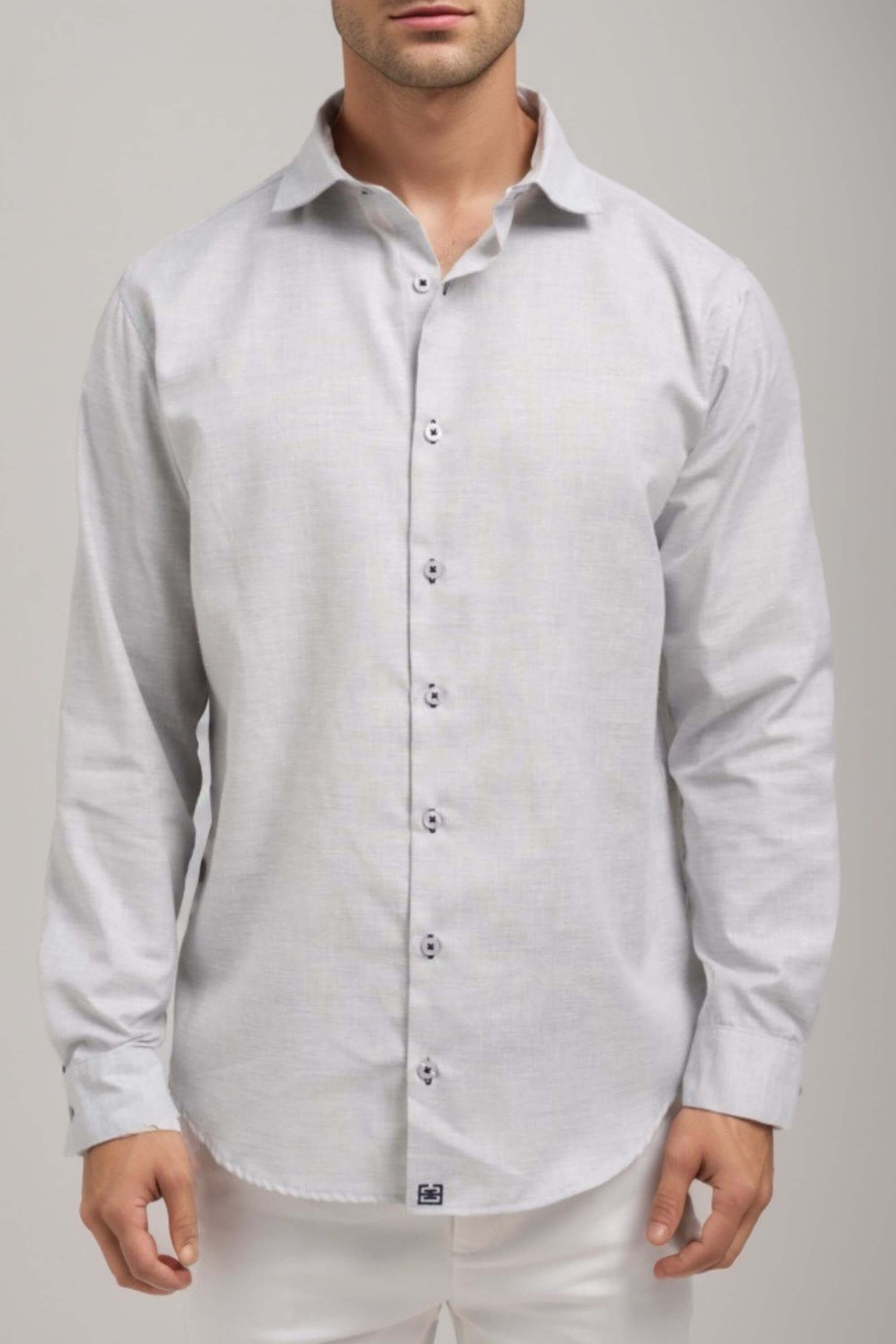 st.raphael linen shirt front view on model