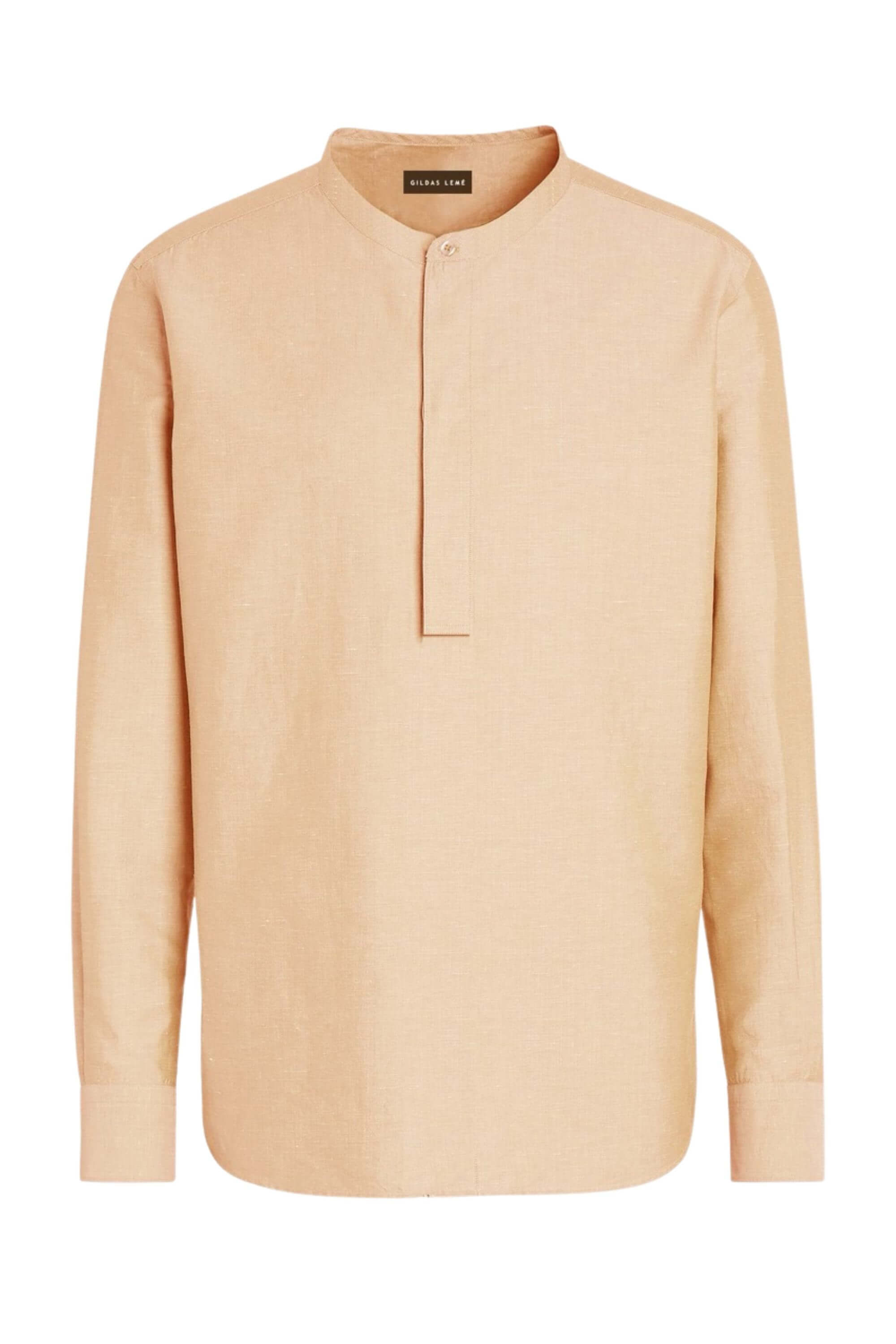 tet linen mandarin collar shirt yellow #color_golden orange